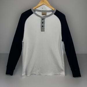 Roebuck & Co Henley Thermal Waffle Knit Raglan Blue White Gray Shirt - Sz M